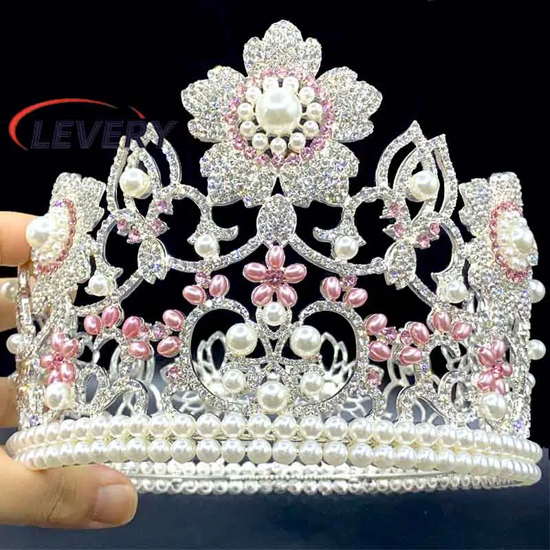 Levery Design 2022 Miss international Crown Rhinestone Bridal Tiaras  Round Crowns Wedding Hair Accessories for Pageant Fans