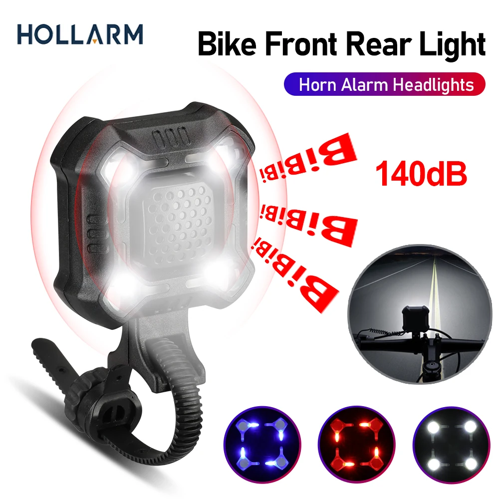 Hollarm Bike Light 140dB Horn Alarm Headlights Waterproof LED USB Charge Cycling Bicycle Motorcycle Front Rear Warning Taillight