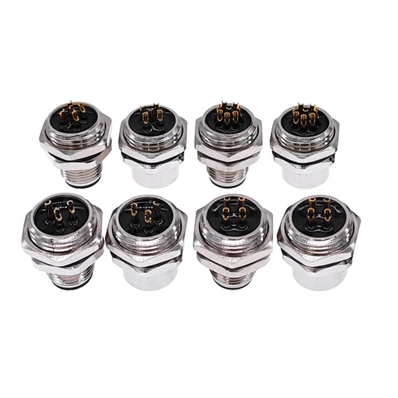 

10 шт. разъемов M12 3/4/5/8-контактных для датчиков, с фланцем для заднего монтажа на панель, резьбовое соединение, штекер/гнездо, M1216