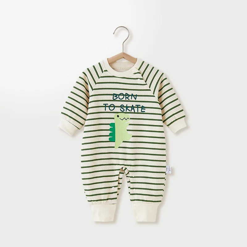 

Newborn Baby Jumpsuit 2023 Infant Toddler Boys Striped Cartoon Dinosaur Printed Romper Long Sleeve Lovely Bodysuit Onesies