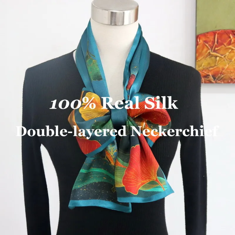 

Двухслойный дизайнерский шарф из 100% шелка тутового шелкопряда, мягкий, дышащий, узкий длинный шейный платок для женщин, аксессуар для волос