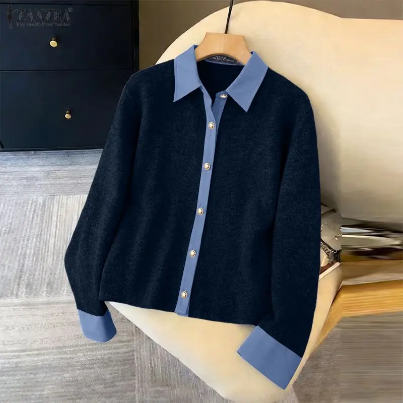 

ZANZEA Fashion Women Shirts Long Sleeve Tunic Tops 2026 Patchwork Elegant Office Lady Blouse Autumn Streetwear Blusas Femininas