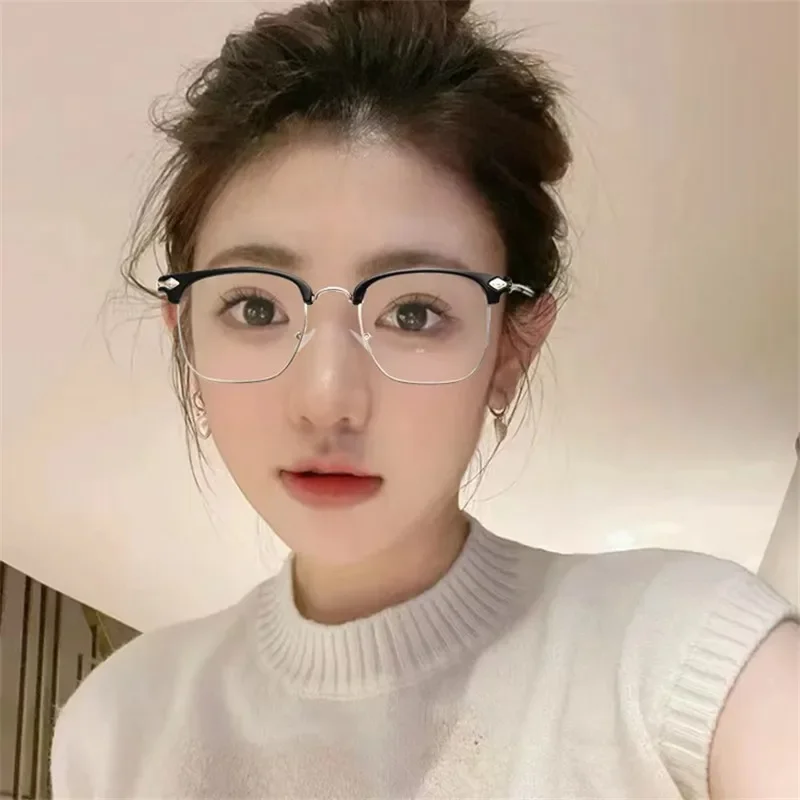 

Retro Alloy Glasses Frame Girl Ins No Makeup Plain Glasses Men Light Eyewear Cute Decorative Computer Glasses