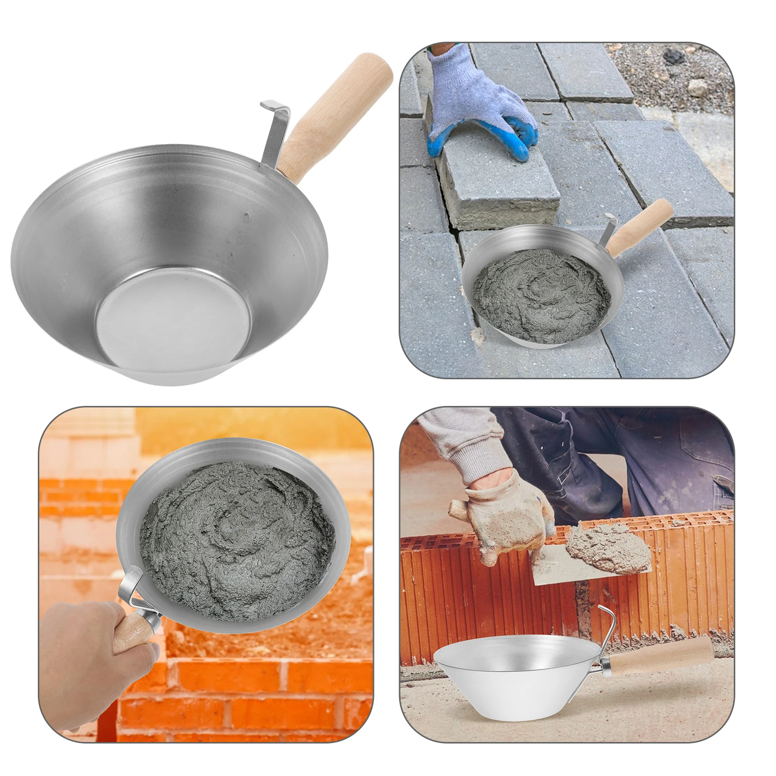 Stainless Steel Mud Pan Wood Handle Heavy Duty Drywall Plastering Tool Sheared Edges Cement Bucket Scoop Mud Pans For