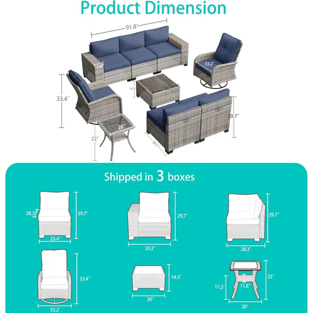 مجموعة أثاث الفناء الخارجي للكرسي الدوار المتأرجح مع أريكة مقطعية من الخوص ومنطقة للمحادثة