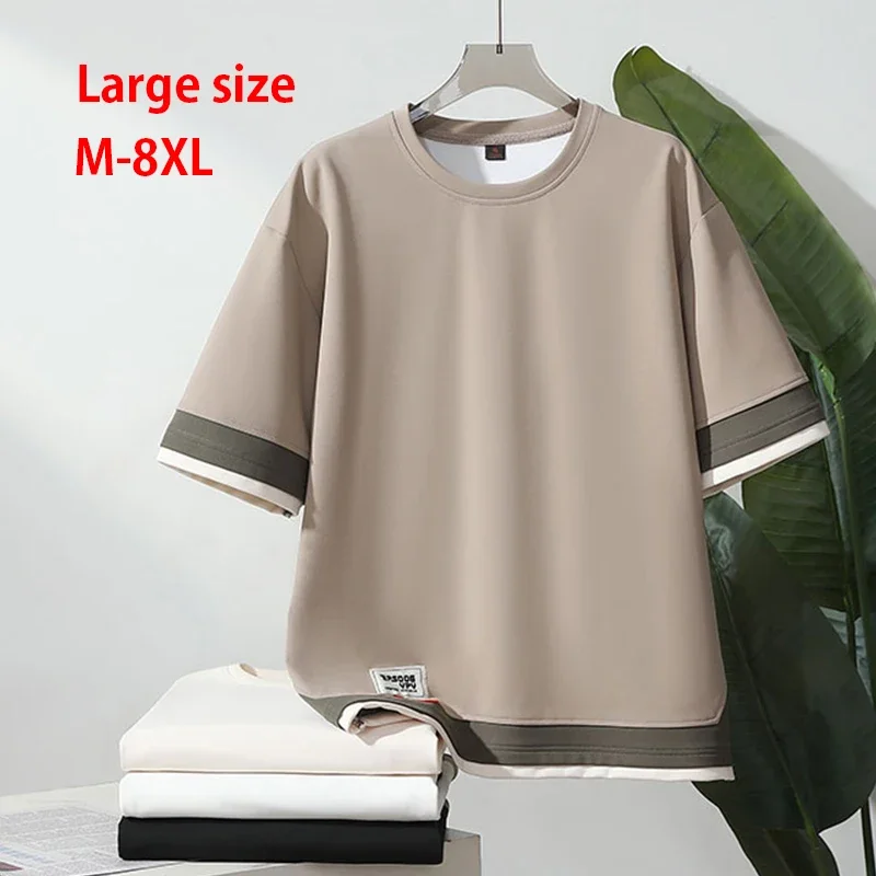 Große 8xl neue Sommer Herren T-Shirt Mode Farb kollision kurz ärmel ige Männer lose und vielseitige T-Shirt