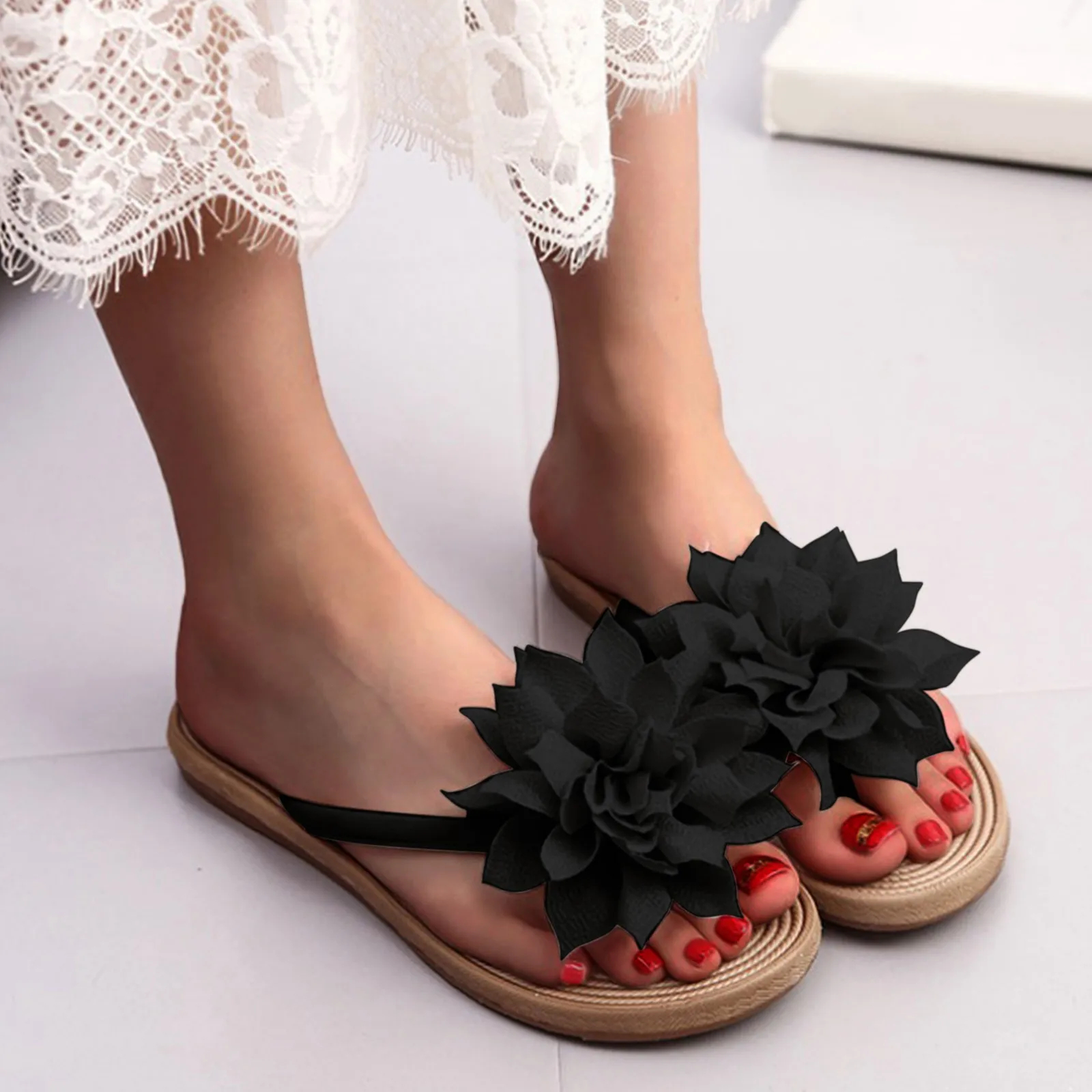 

Summer Vintage Bohemian Slippers Slippers Fashion Slippers Flowers Summer Beach Flat Sandals Shoes Women and Women's Slipper