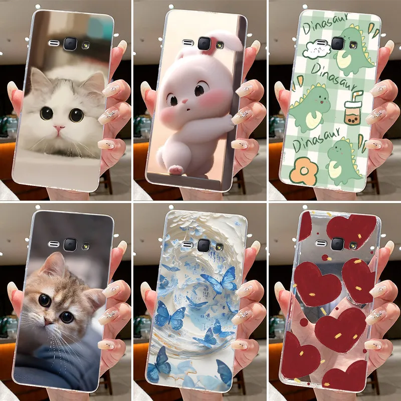 Capa de silicone para samsung galaxy j1 2016, capa transparente de silicone macio tpu, capa protetora com formato de coração de gato e coelho