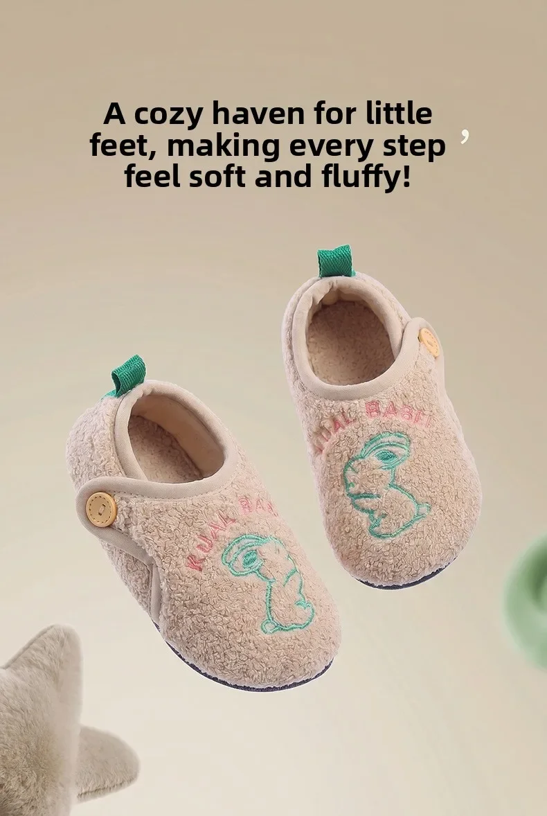 2026 Neue Kinderhausschuhe, Einfarbig, Warme Winter-Hausschuhe für Kinder, Jungen und Mädchen, Plüsch-Bodenschuhe, Weiche Sohle, Rutschfeste Baumwollschuhe für drinnen – Detail 3