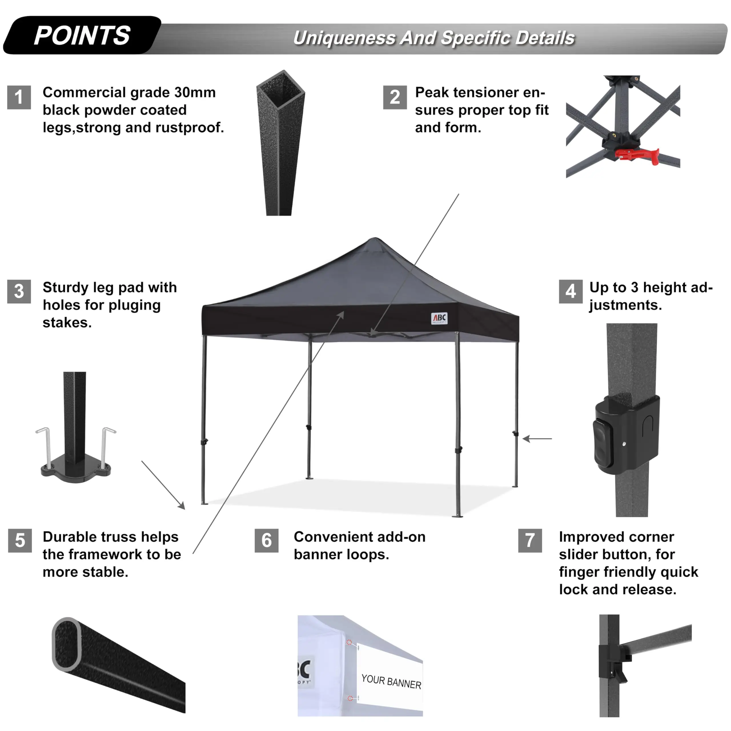 Patio Pop Up Canopy Tent 10x10 Commercial-Series (Black)