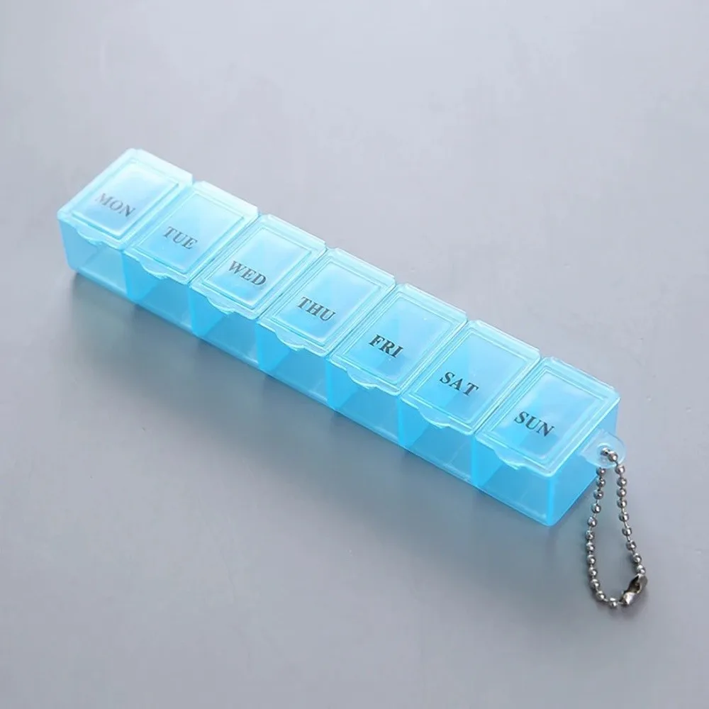7-Tage-Wochenpillenbox Bunter Mini-Medikamentenbehälter Tragbarer Behälter mit Knopföffnung Pillenorganizer-Etui – Detail 10