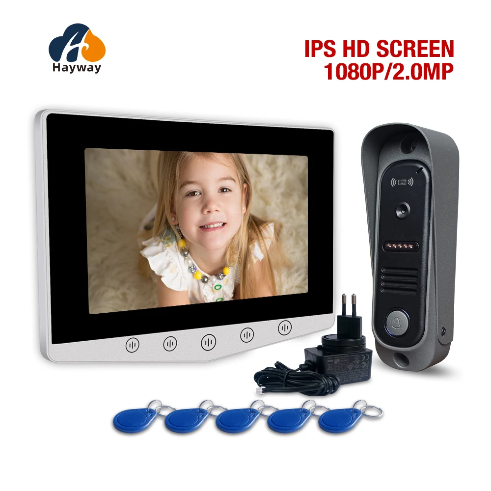 1080P home  intercom system,7” IPS FHD screen and metal shell doorbell, mobile detection, image storage, ID card unlocking,