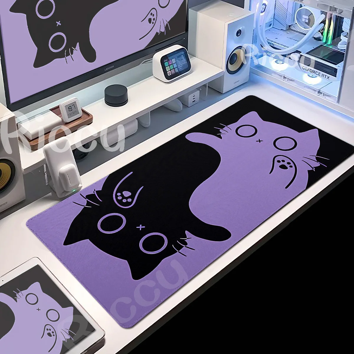 

HD Cute Black Cat Large Mouse Pad XXL Purple Office Computer Mausepad Extended Mouse Mat Playmat Gaming Keyboard Mats 900x400 mm