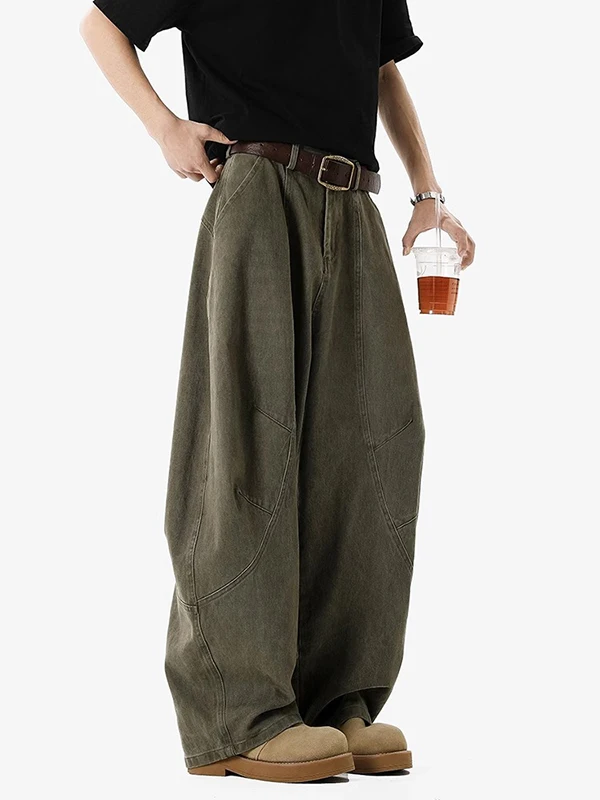 

Мужские летние рабочие брюки в американском ретро-стиле, свободные, широкие, прямые, повседневные, с эффектом стройности