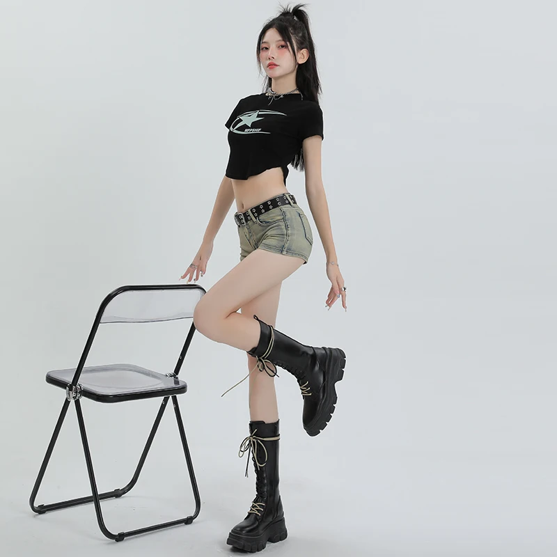 Summer Women Denim Shorts Lady Low Waist American Y2K Elastic Slim Fit Hot Pants Korea Female Sexy Fashion Hip Wrapping Jeans