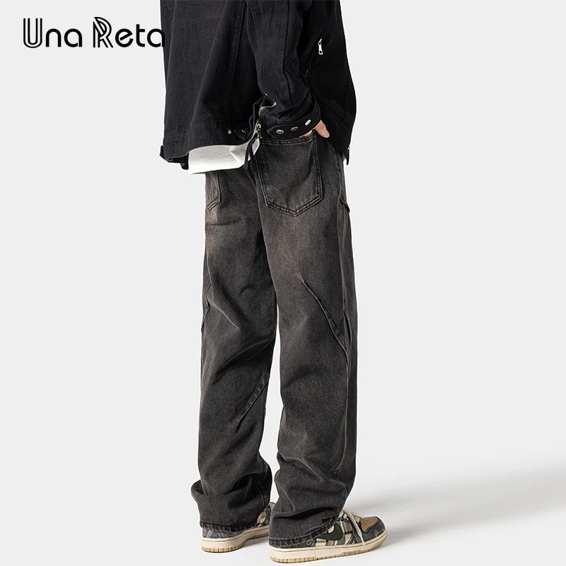 Una Reta Jeans pantaloni uomo 2024 primavera estate New Hip Hop pantaloni larghi Vintage in Denim pantaloni Harajuku per uomo