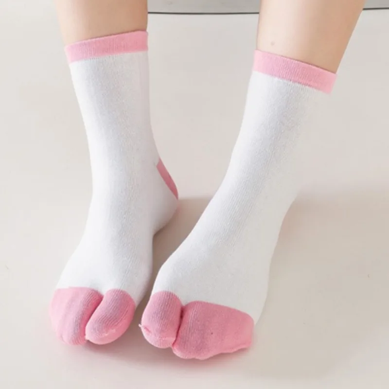 5足組 春夏 カラフル ツートゥ ミッドチューブソックス レディース INS ファッション スプリットトゥソックス 通気性 コットン インビジブルソックス