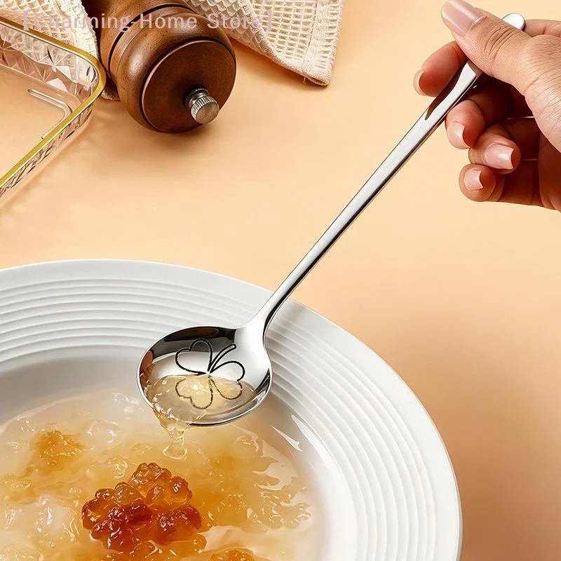 【M】Cartoon 304 Stainless Steel Round Head Large Spoon Food Grade Flat Bottom Deep Soup Spoon Home Use Rice Spoon For Children