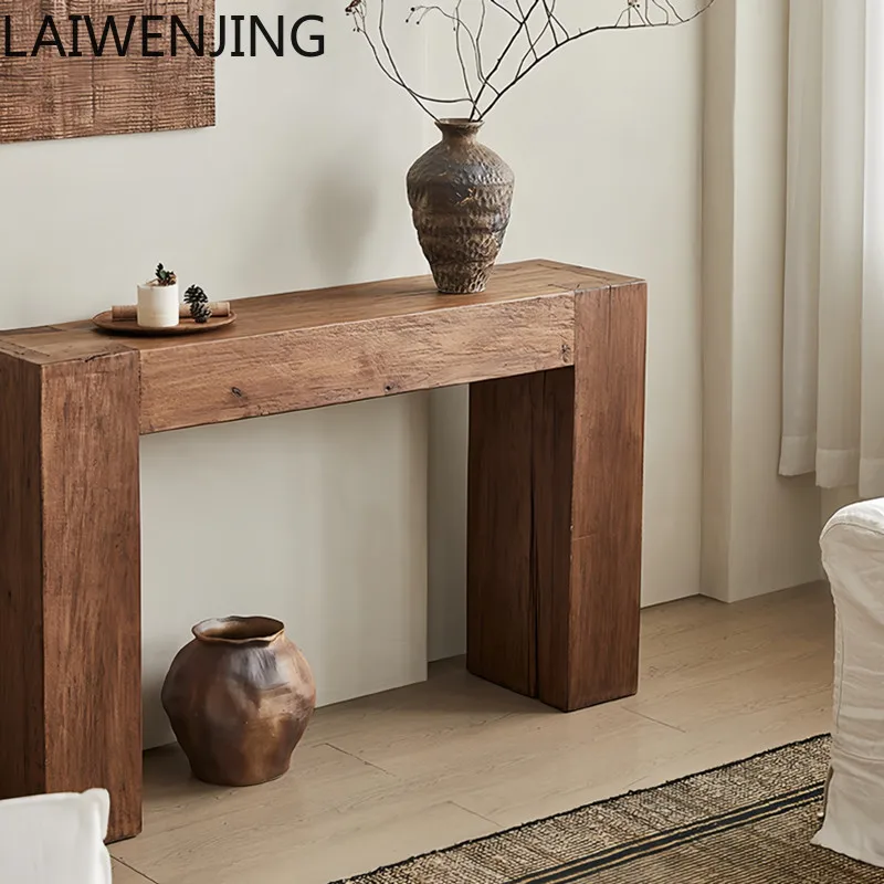 طاولة مدخل من الخشب الصلب من SGF wabi-sabi طاولة فاخرة خفيفة إيطالية قديمة على الحائط #2