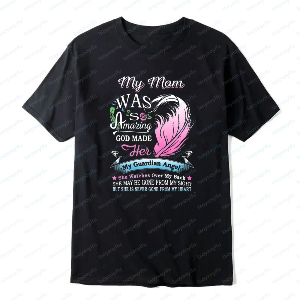 Guardian Angel Mom T-Shirt Amazing Mother Memorial Graphic Loving Feather Tee Casual Cotton Tops Mother's Day Gift Women Clothes