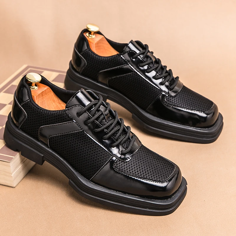 Alta qualidade dos homens de fundo grosso andando oxford sapatos casuais malha oco para fora sapatos de designer moda rendas sapatos de vestido de casamento