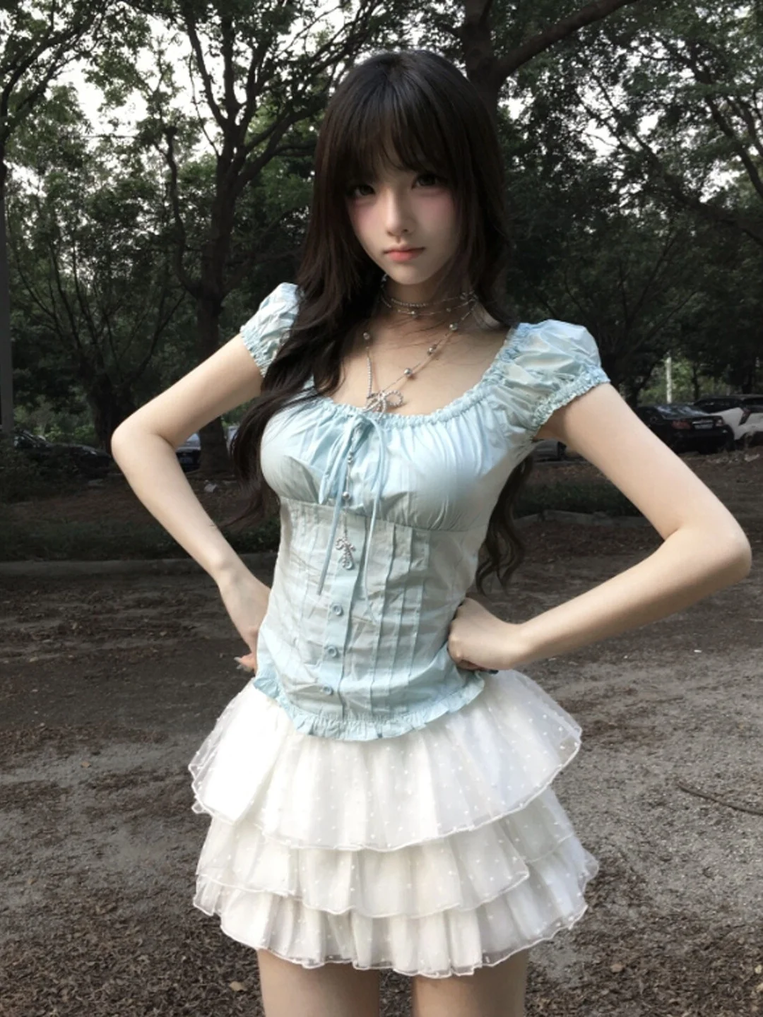 

Unique Cake Half Skirt Two-Piece Set Anti-Aging Stylish Top Bottom Ensemble for Summer 2026 Comfortable Short Sleeve T-Shirt