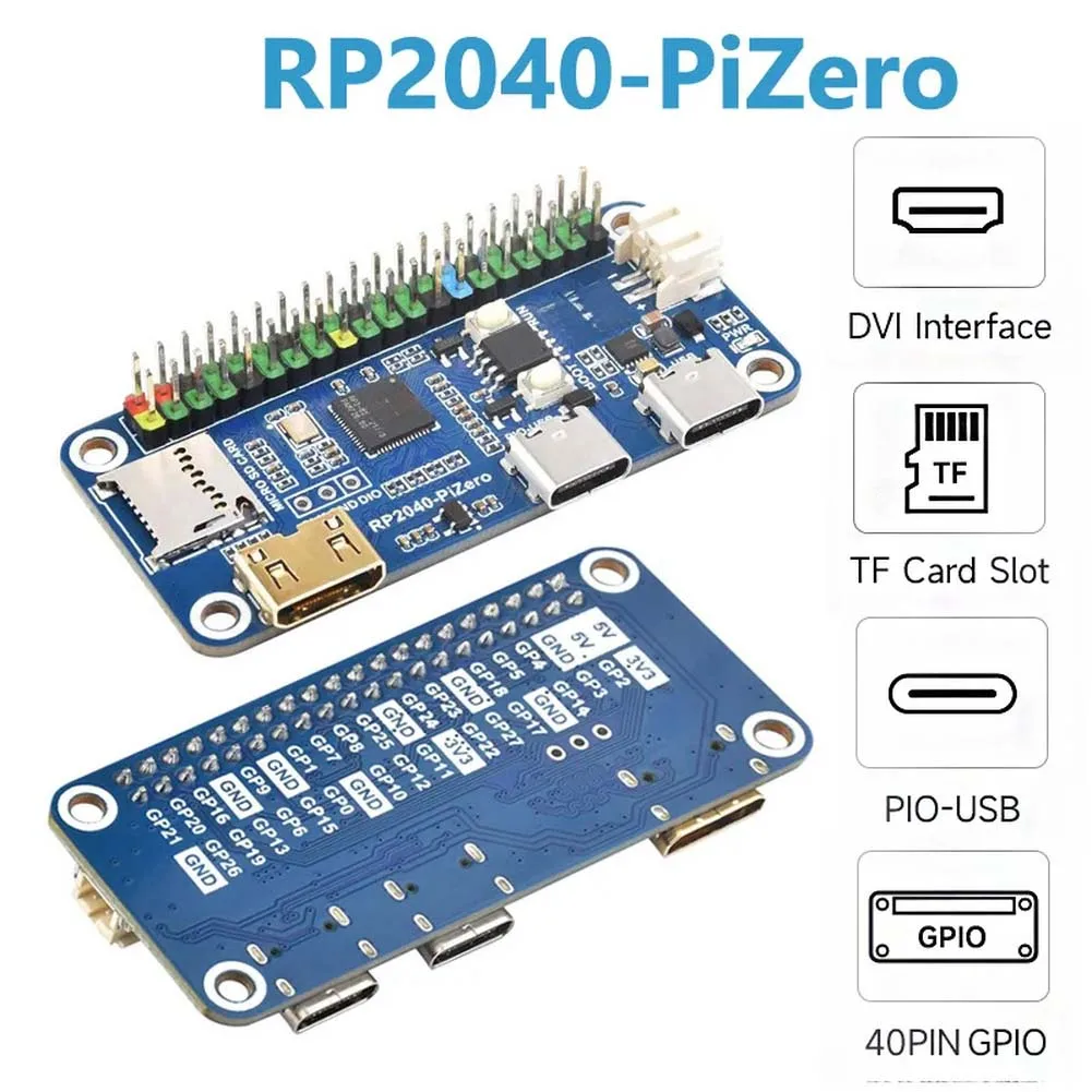 RP2350-PiZero Development Board with Dual-Core Design M33 + Hazard3 RISC-V 5 Multi-Function GPIO Pins and DVI Port