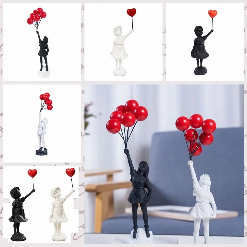 

Creative Resin Crafts Flying Balloon Girl Figurine Love No Odor Banksy Sculpture Realistic Balloon Girl Bookcase