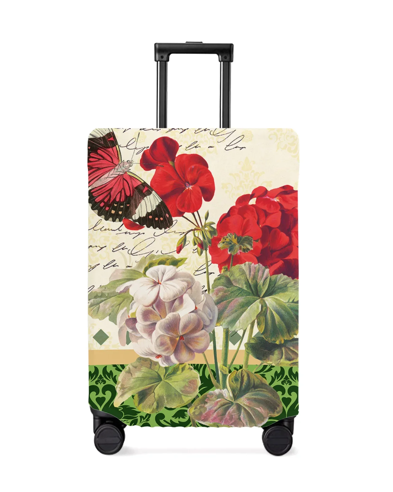 Antique Plant Red Flower Luggage Cover Stretch Baggage Protector Dust Cover for 18-32 Inch Travel Suitcase Case