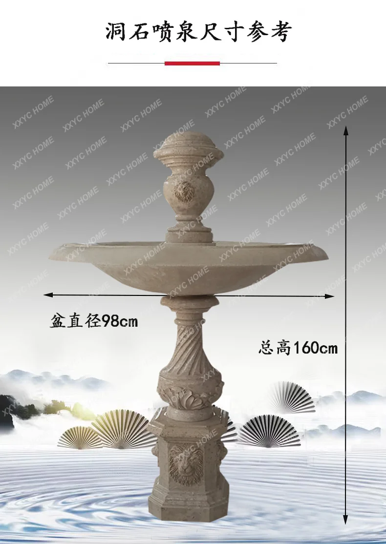 Villa Courtyard Garden Marble Fountain, Cave Stone Carving Fountain Fountain Water Landscape