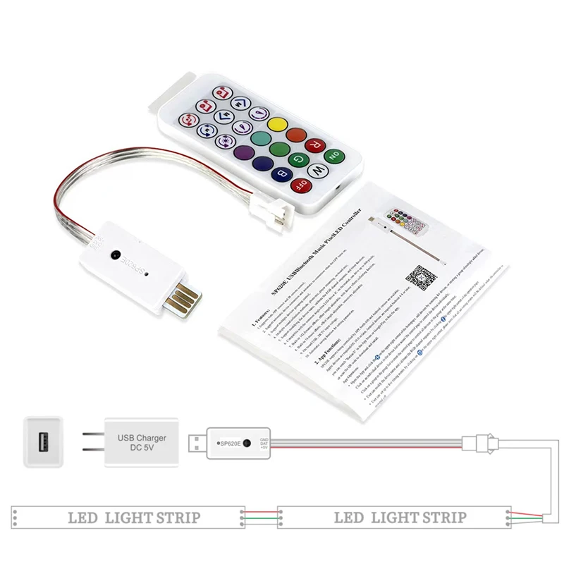 SP620E USB Bluetooth Music Pixel LED Controller 5V Smart dream Color WS2812B luci di striscia indirizzabili RF Wireless Remote Dimmer