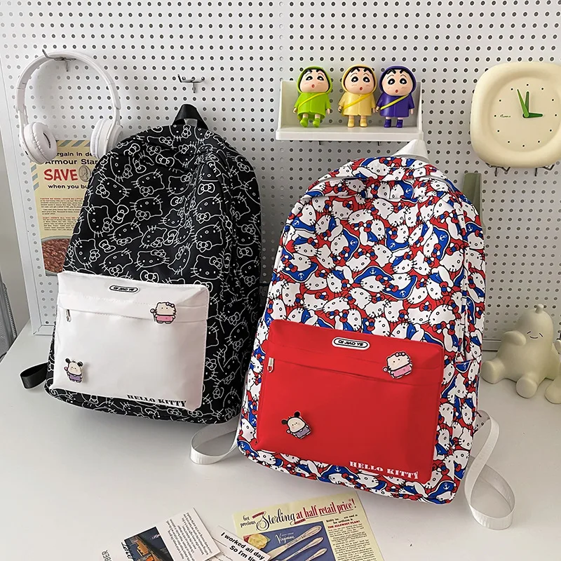 2023 New Hello Kitty Backpack Sanrio Cute Cartoon Anime Stamp Large Capacity Girl School Bag Ins Trendy Brand Backpack Kid Gift