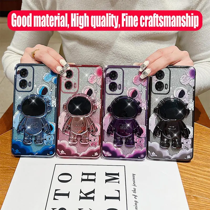 G24 Flexible Astronaut Plating Phone Holder Case For Motorola Moto G24 Shatterproof Camera Protection Moto G24 Soft Back Cover