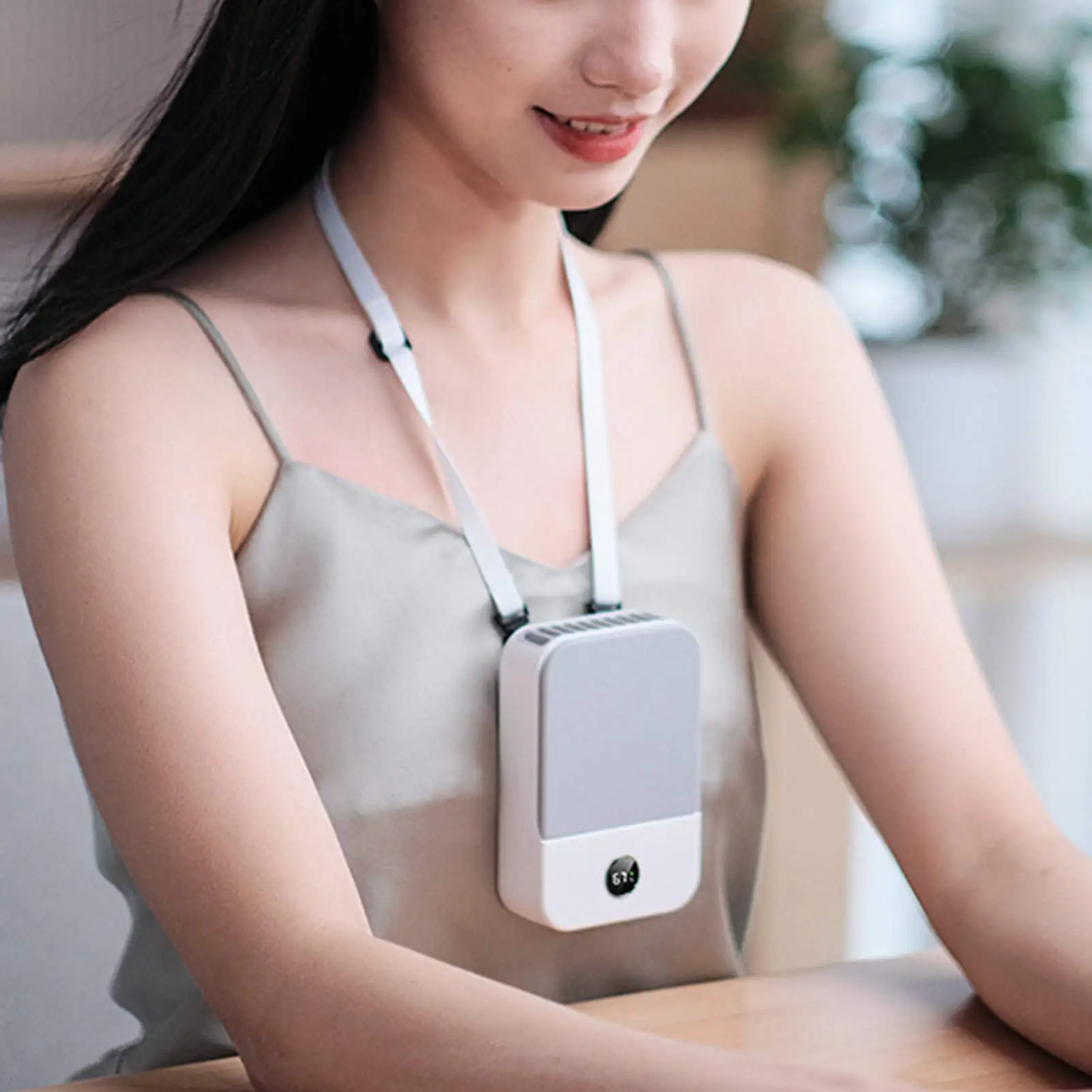 Ventilador portátil con pantalla LED para el cuello, enfriador recargable para exteriores