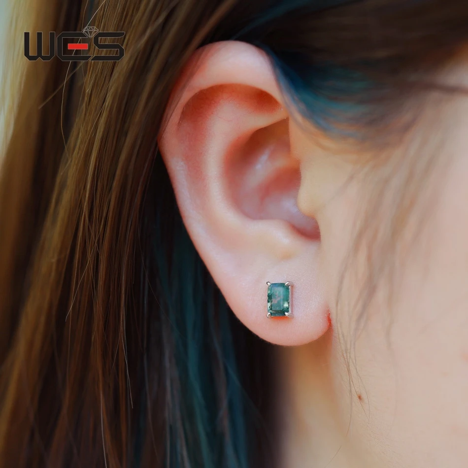 WES 925 فضة فريد هندسية موس العقيق وأقراط للمرأة 4*6 مللي متر مجوهرات فاخرة هدايا الزفاف الخطوبة #6