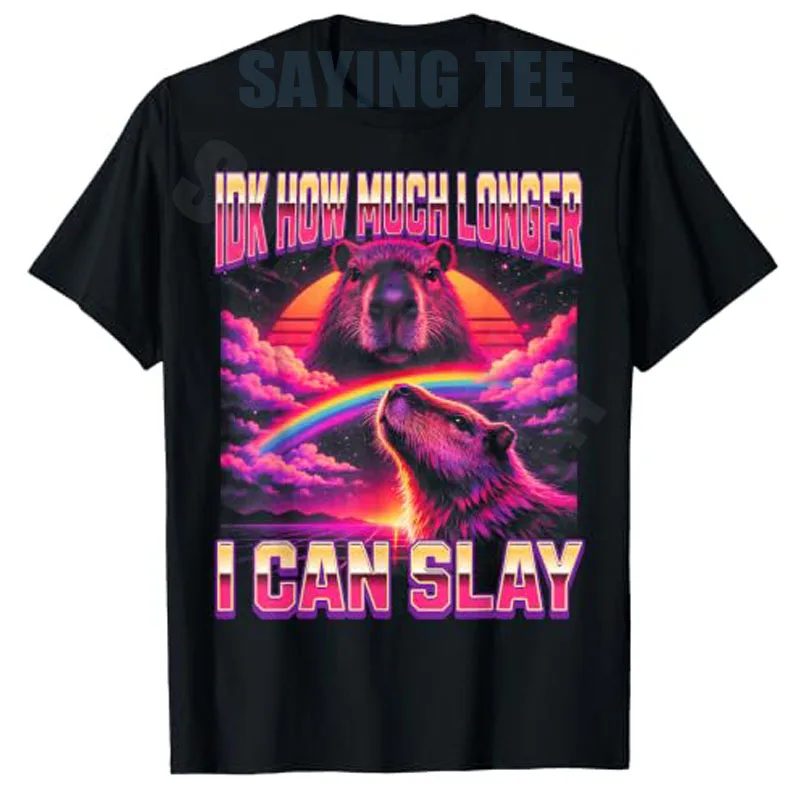 Camiseta Y2K divertida con gráfico de capibara y la frase sarcástica 'IDK How Much Longer I Can Slay Capybara', de algodón, para hombre