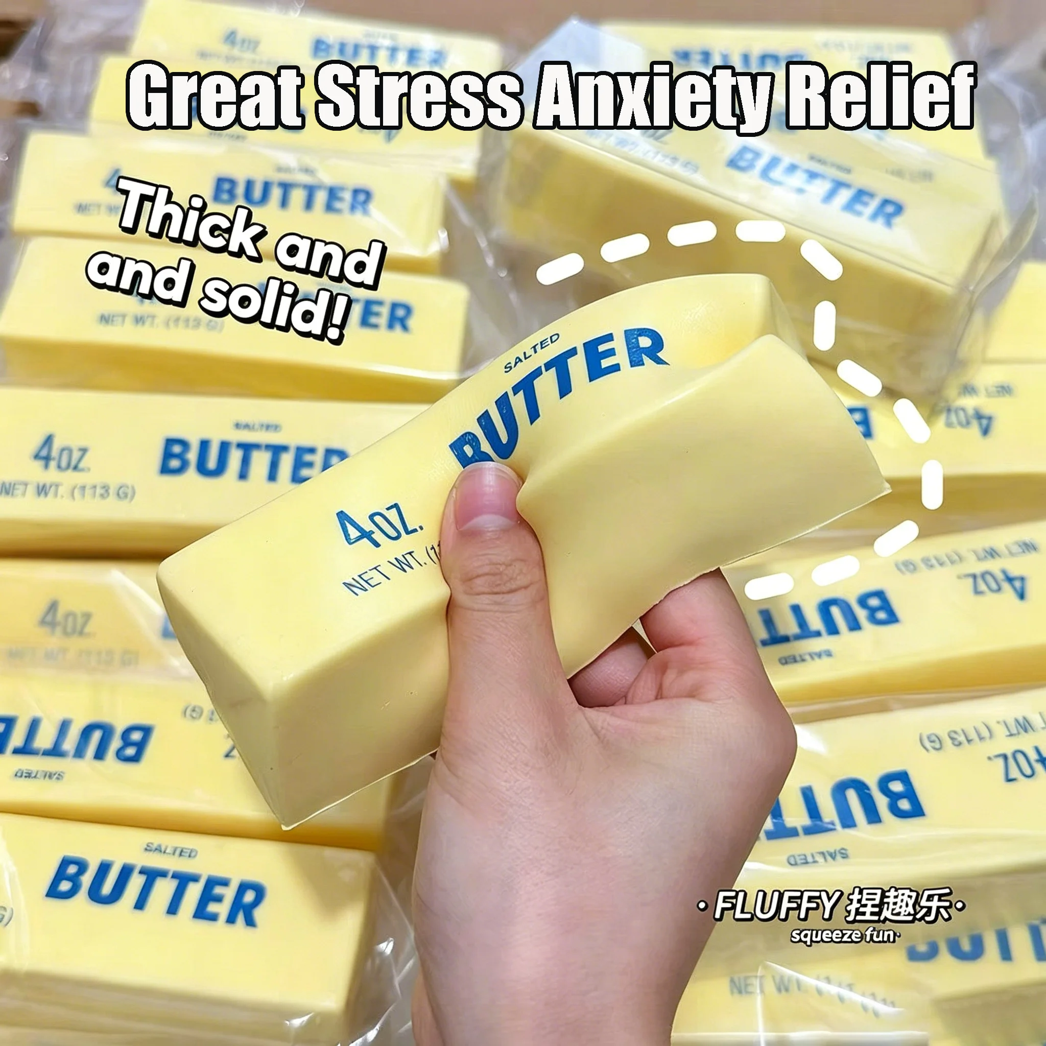 1PC Cheese Stick Squishies Slow Rising PU Butter Super Soft Wet Sticky Finger Grab Squeeze Fidget Toy Release Stress Anxiety
