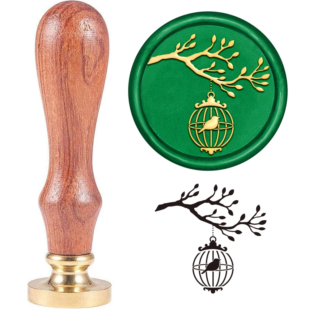 1PC Bird Wax Seal Stamp Branch Vintage Wax Stamp 30mm Sealing Stamps with Removable Brass Head Wood Handle