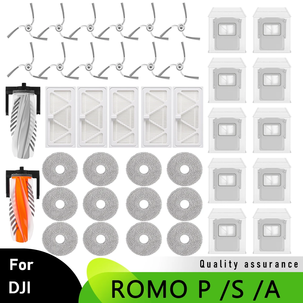 Vakuum-Verbrauchsmaterialien für DJI ROMO P/ROMO A/ROMO S Roboter-Staubsauger-Zubehör, Hauptseitenbürste, Mopp-Pad, HEPA-Filter, Staubbeutel, Ersatzteil