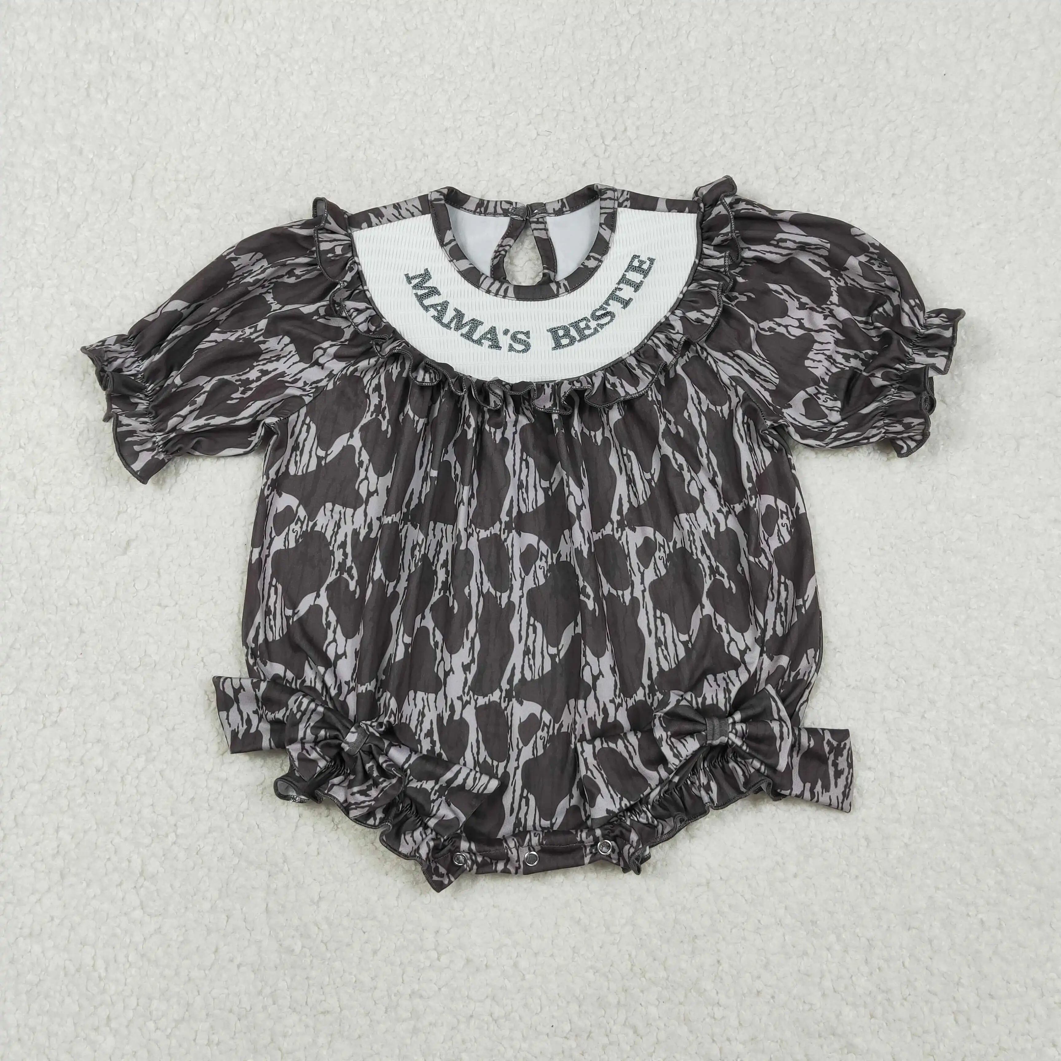 

X11.12 High Quality Mama's Bestie Embroidery Camo Romper Western Clothes Jumpsuit for Baby Girl
