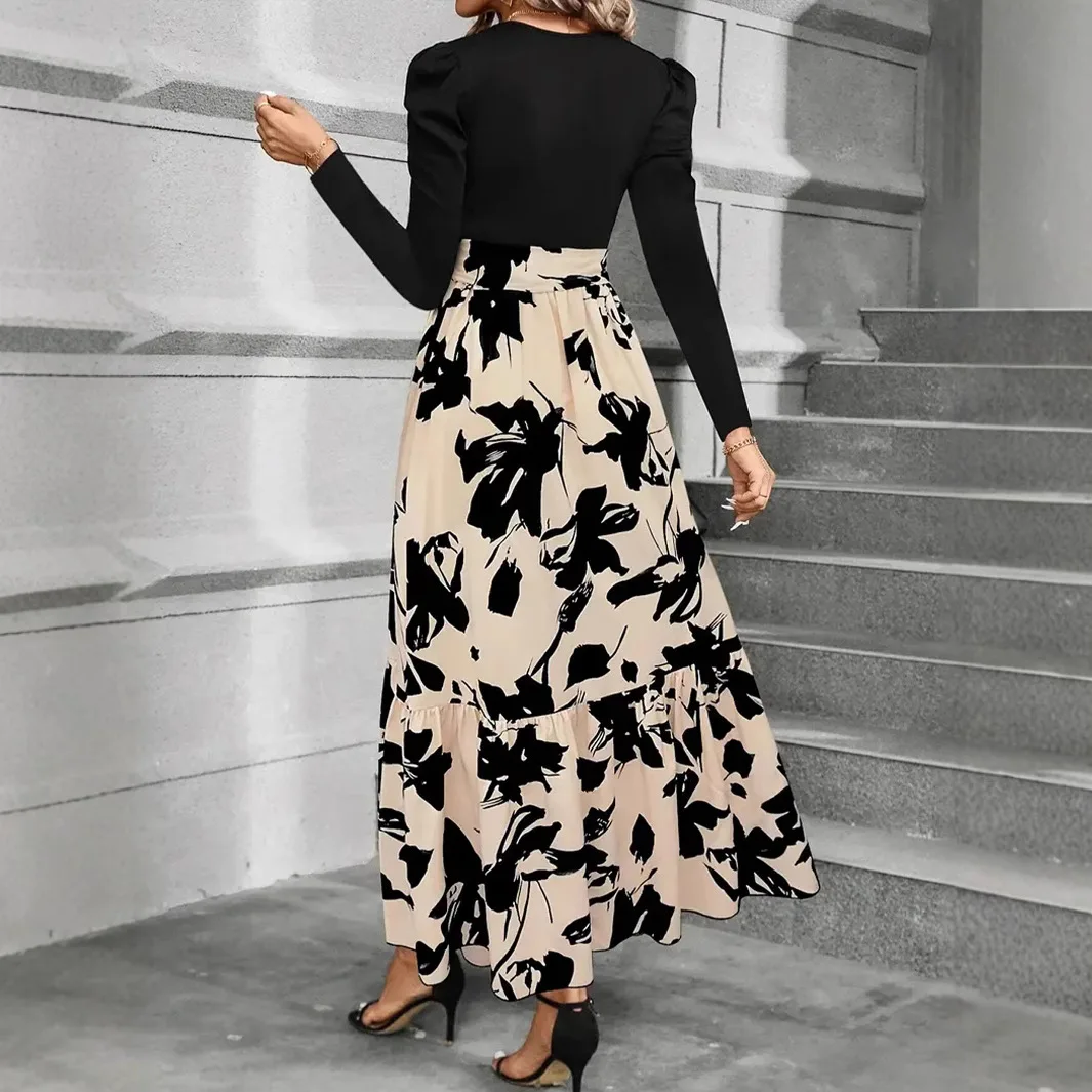 New Color Matching Flower Print Dress