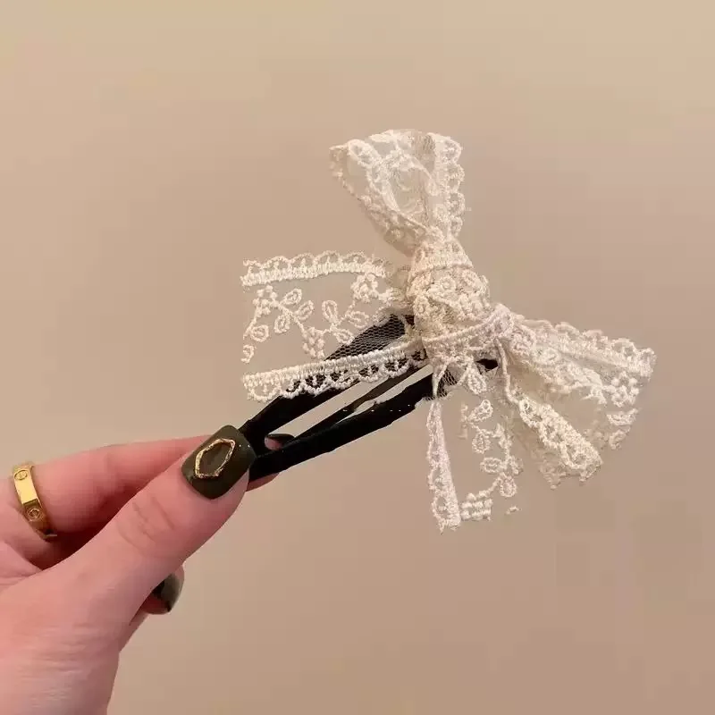 Jepit Rambut Pita Renda Hitam Mewah Model Baru Musim Semi, Jepit Samping, Jepit Poni Manis dan Imut, Aksesoris Rambut