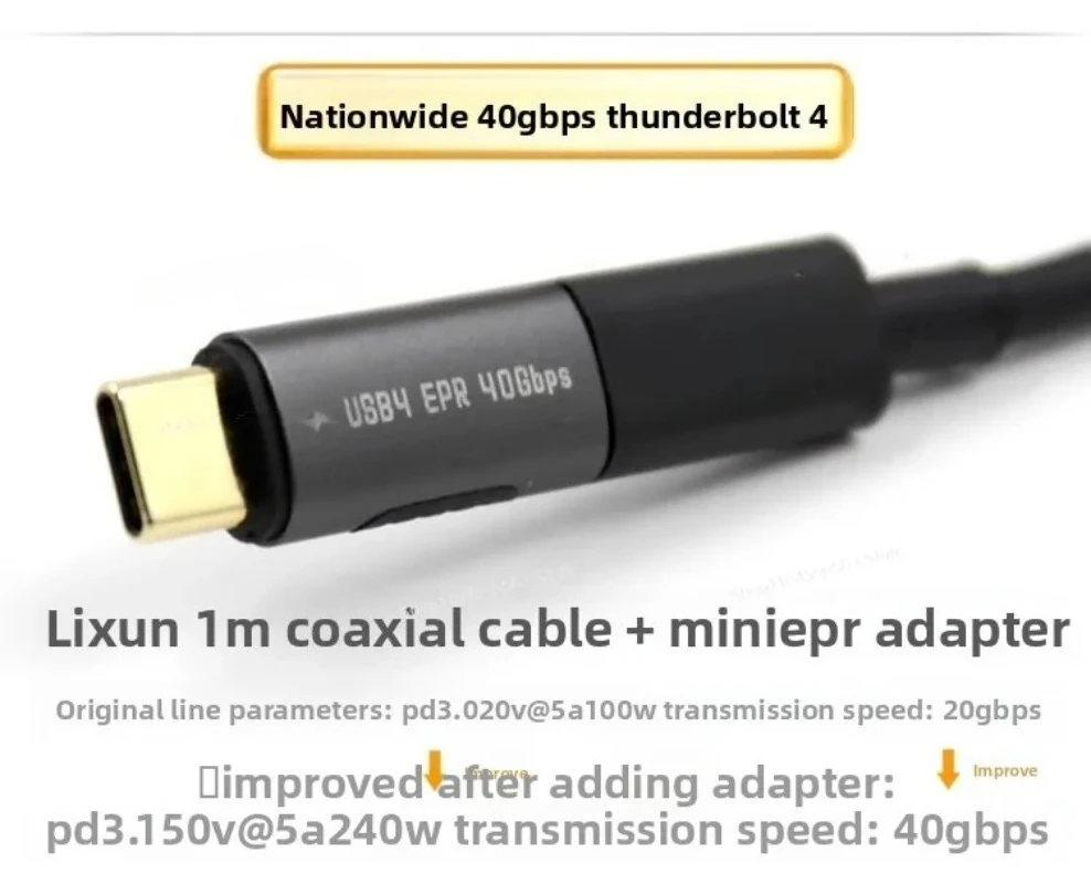 USB4 Thunder 4 Lixun 5A Coaxial 2/40Gbps Full Function Data Cable PD3.1 Video 4K One Line Communication 240W