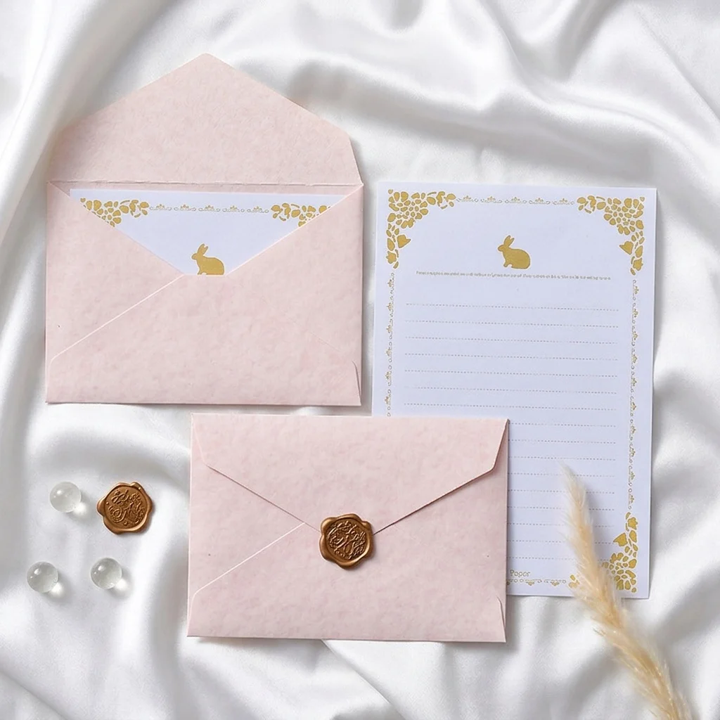 1Set Aesthetic Pink Envelope Romantic Letter Set Ins Gift for Girlfriend Mother's Day Birthday Card Wedding Invitation