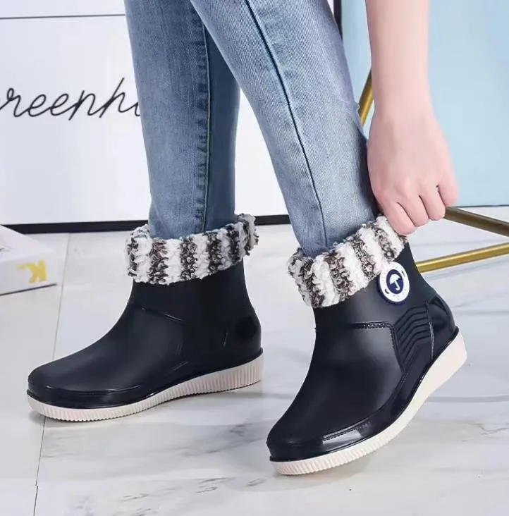 Short Water Shoes With Cotton For Warmth Daily Shoes Fashionable Women Rain Boots Rain Shoes Short Lace up Boots for Women