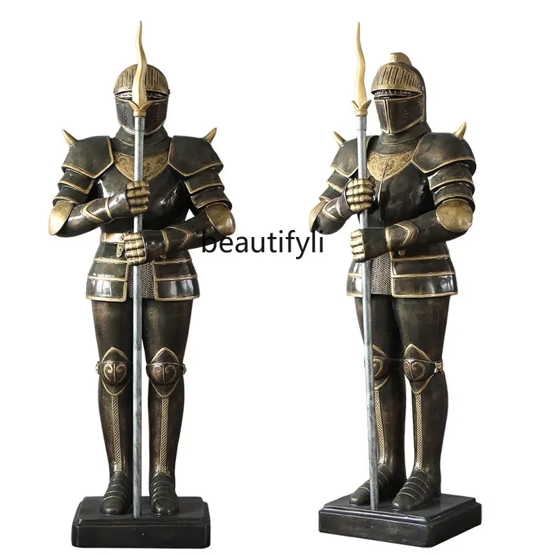 Retro Armor Warrior Decoration Light Sculpture Bar Restaurant Shop Lucky Welcome Figure Statue