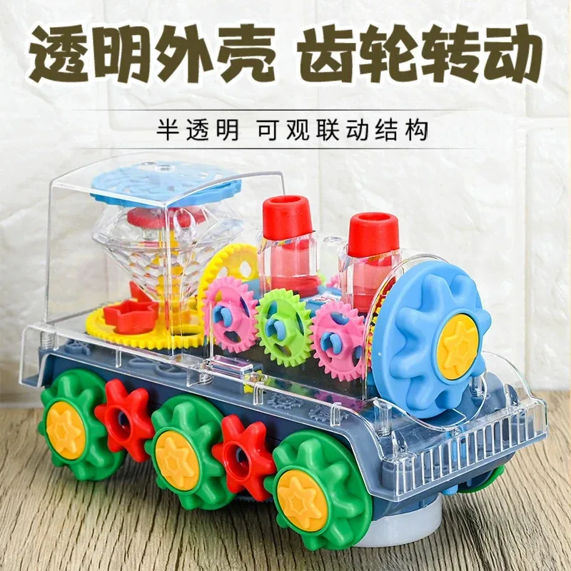 

TEMIKIDS Up Transparent Gear with LED Light Music Early Educational Toys Bump and Go Luminous Toy Car for Kids