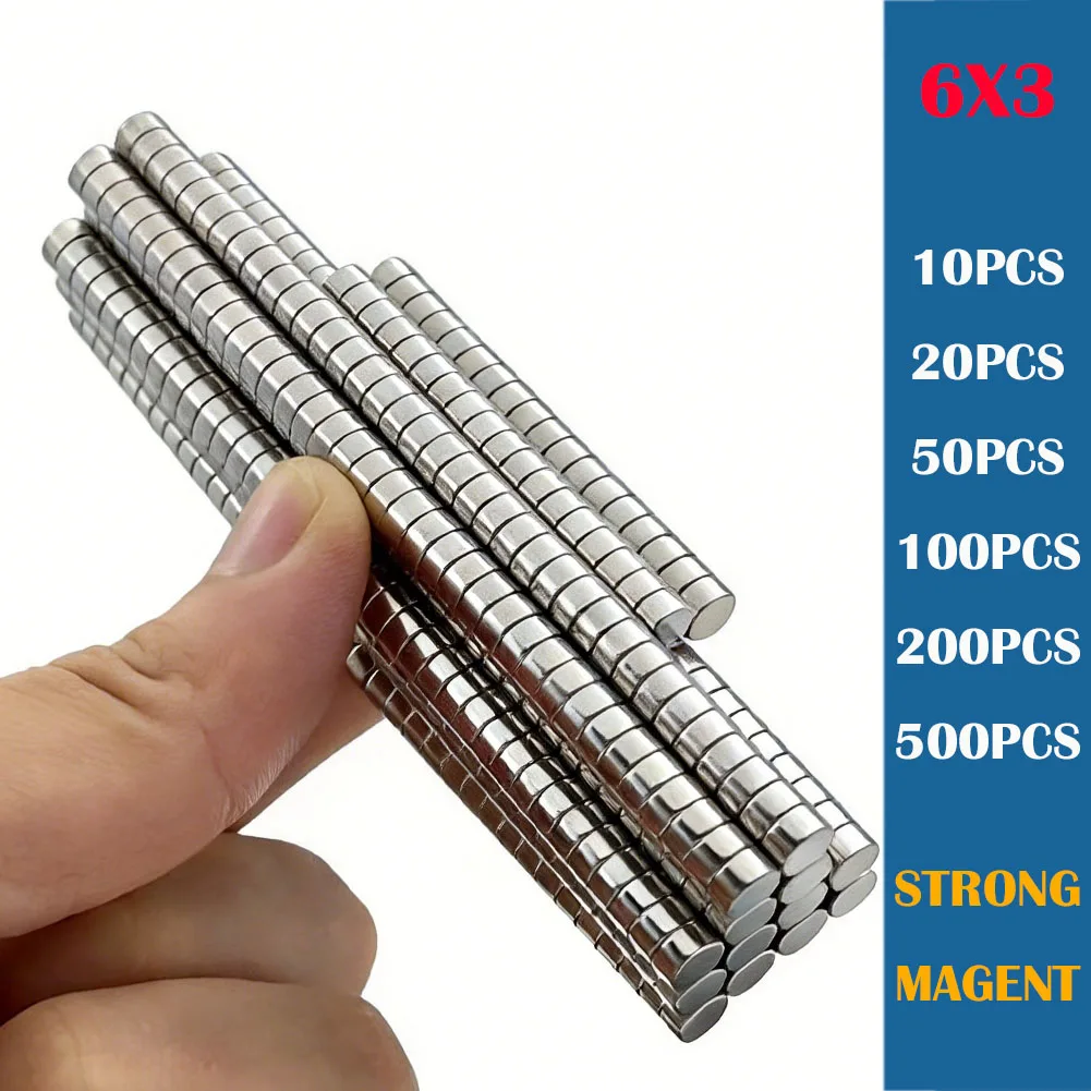 10-500 peças de ímãs de neodímio super fortes de 6x3mm N35 NdfeB, ímãs permanentes redondos e poderosos, ímãs para geladeira