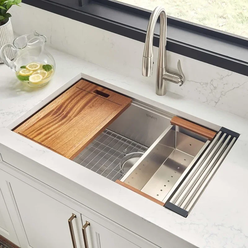 

32inch Workstation Ledge Undermount 16 Gauge Stainless Steel Kitchen Sink Single Bowl RVH8300