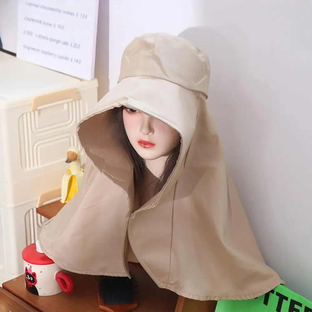 Foldable Wide Brim Shawl Fisherman Hat UV Anti Neck Protection Mountaineering Hat Ponytail Cap Sunscreen Women Sun Hat Travel